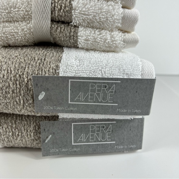 Pera Avenue Luxe Bath Towel Set 100% Turkish Cotton Cream & Tan 8 Piece Set - Picture 2 of 9